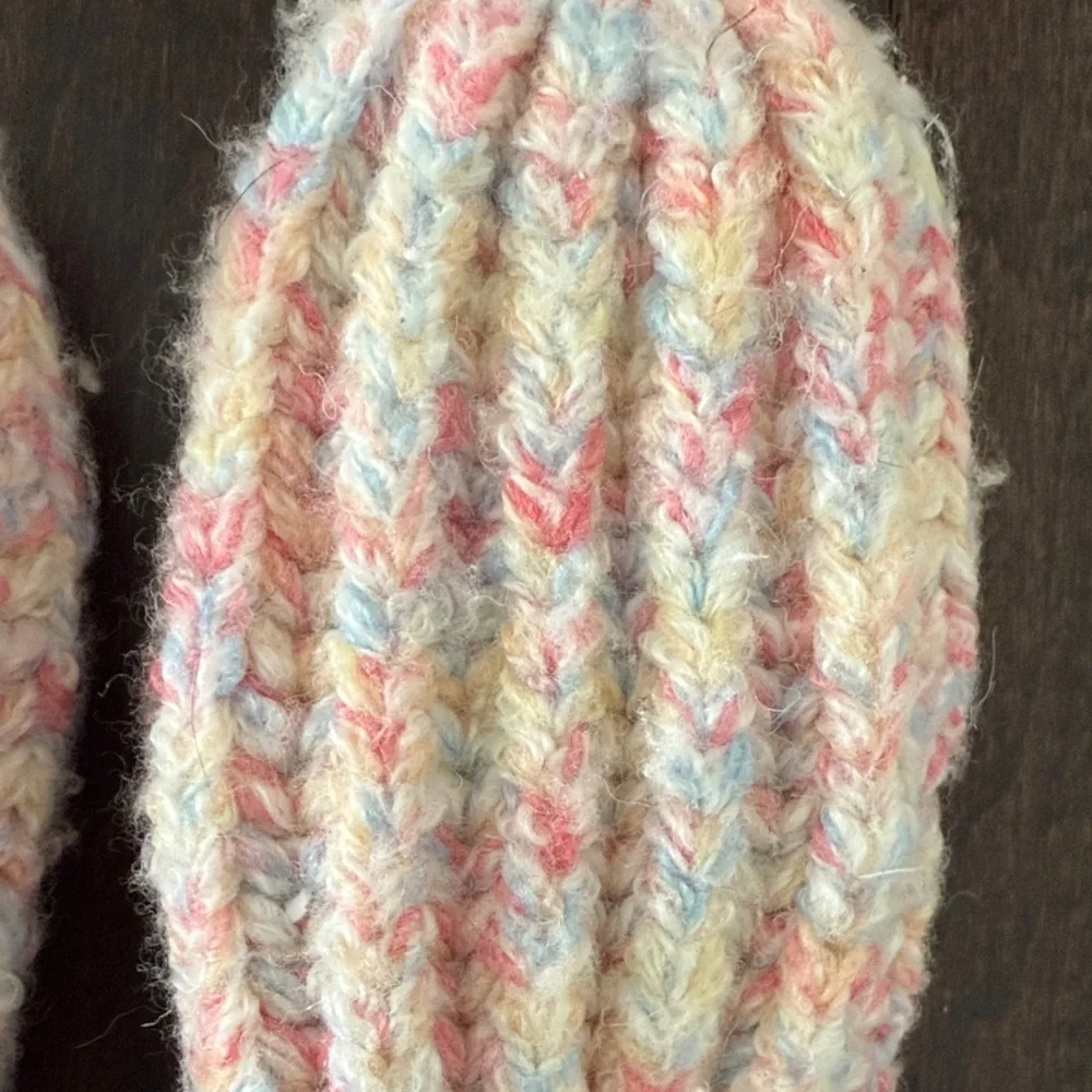 Adorable Baby Gap Colorful Knit Hat with Pom Poms and Mittens Set for Kids
